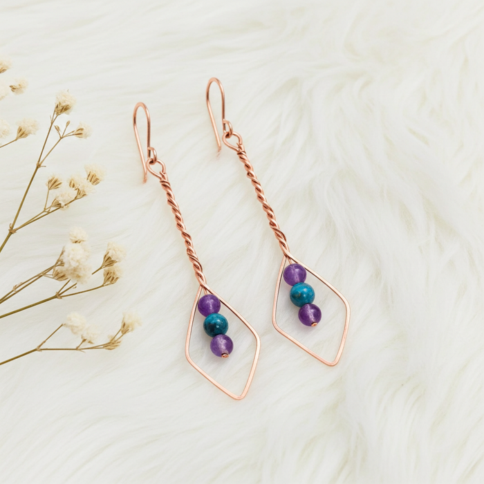 Amethyst and Apatite Drop Earrings - Connie’s Crystals 