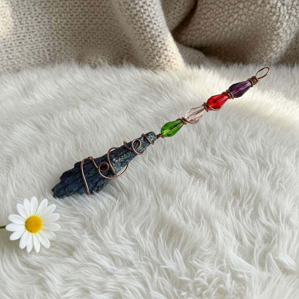 Black Kyanite Titanium Aura Witches Broomstick