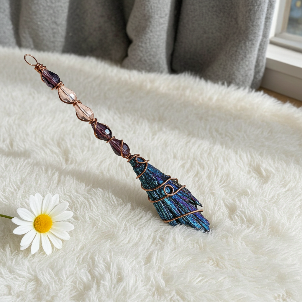Black Kyanite Titanium Aura Witches Broomstick