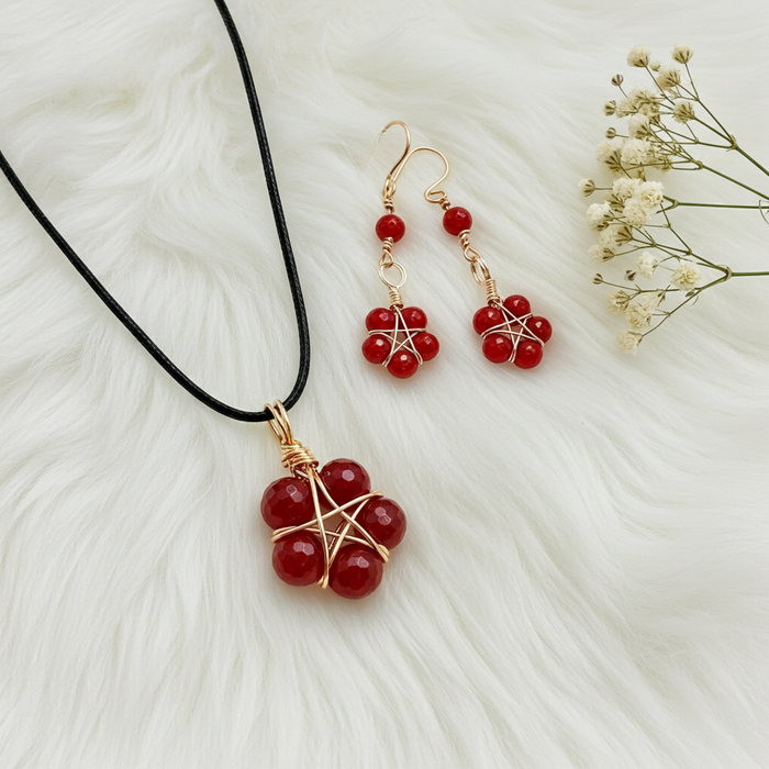 Brazilian Red Ruby Pentagram Pendant and Earrings Set - Connie’s Crystals 