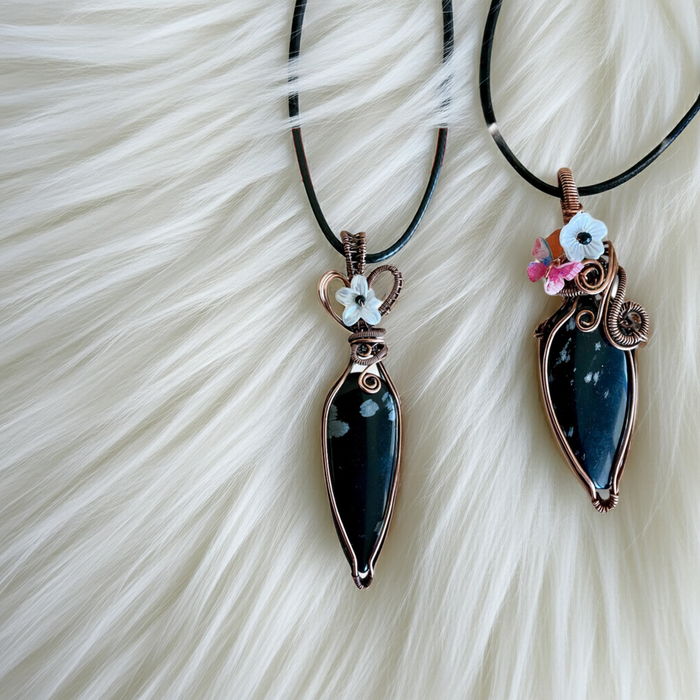 Snowflake Obsidian Wire Wrapped Pendants