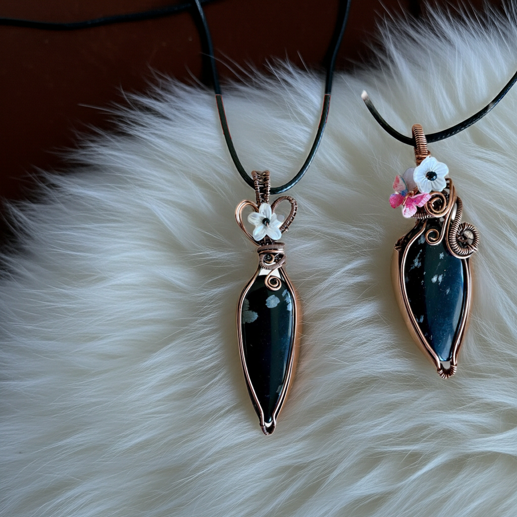 Snowflake Obsidian Wire Wrapped Pendants