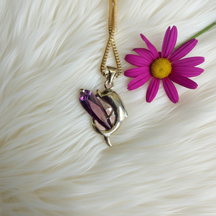 Amethyst Sterling Silver Dolphin Necklace - Connie’s Crystals 