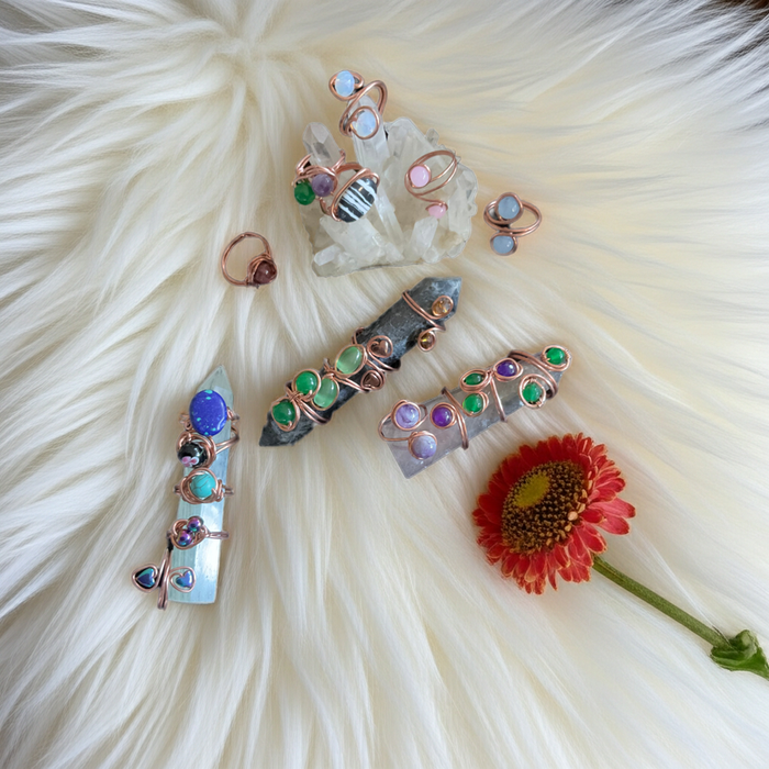 Wire Wrapped Gemstone Adjustable Rings - Connie’s Crystals 