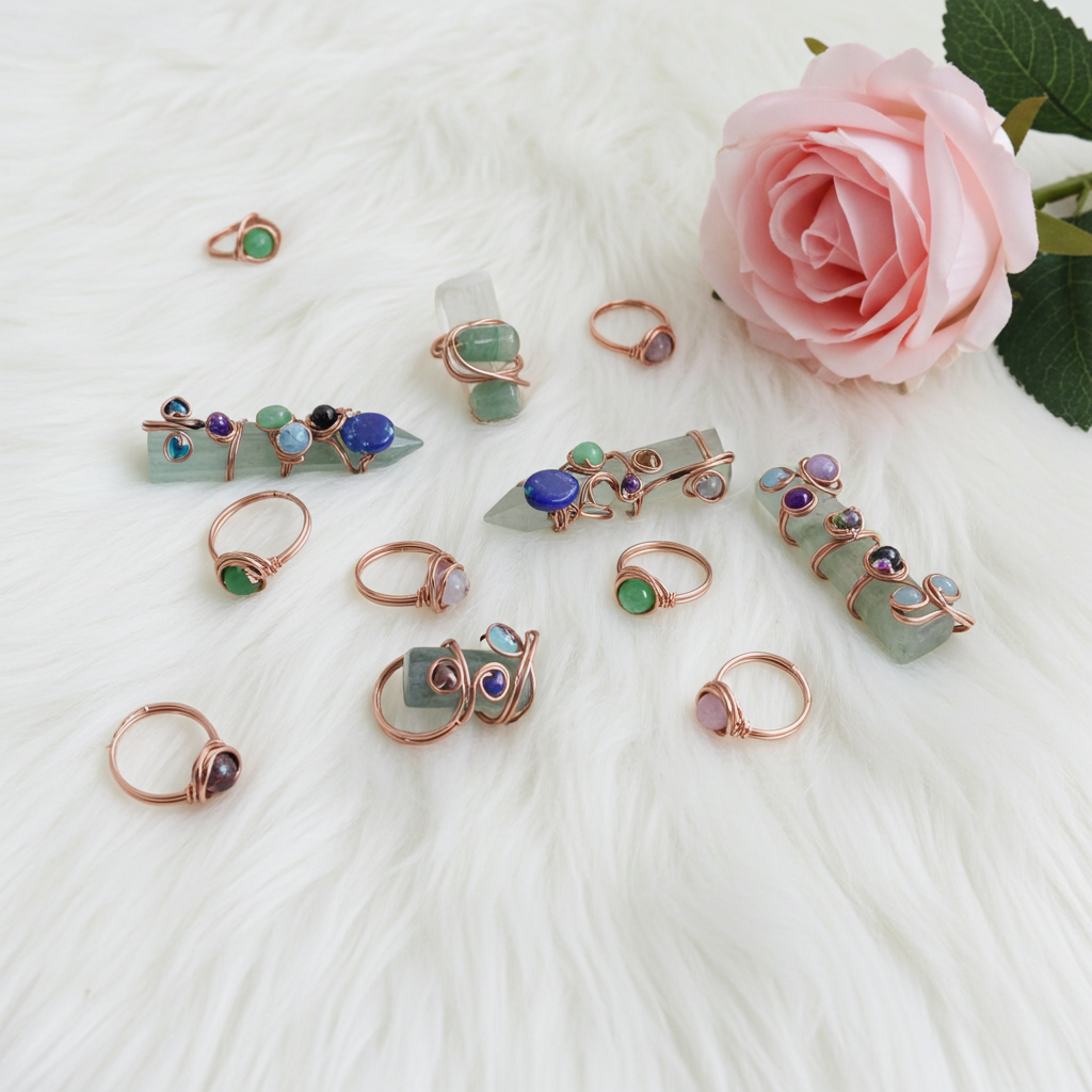 Wire Wrapped Gemstone Adjustable Rings - Connie’s Crystals 