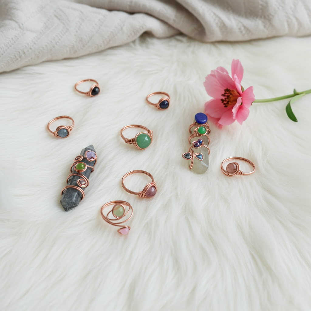 Wire Wrapped Gemstone Adjustable Rings - Connie’s Crystals 