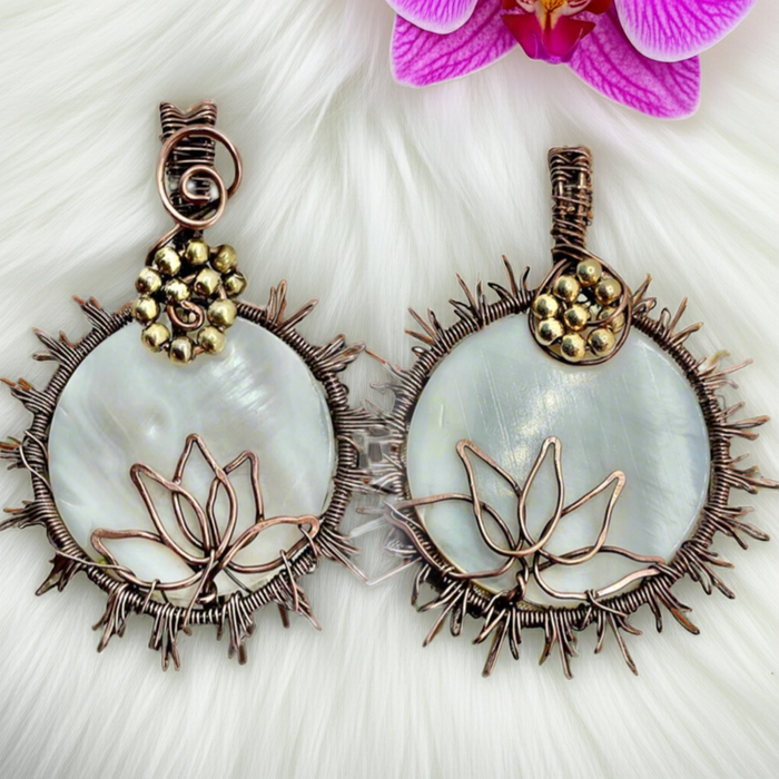 Mother of Pearl Lotus Sun Pendants - Connie’s Crystals 