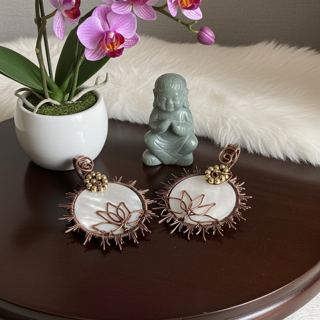 Mother of Pearl Lotus Sun Pendants - Connie’s Crystals 