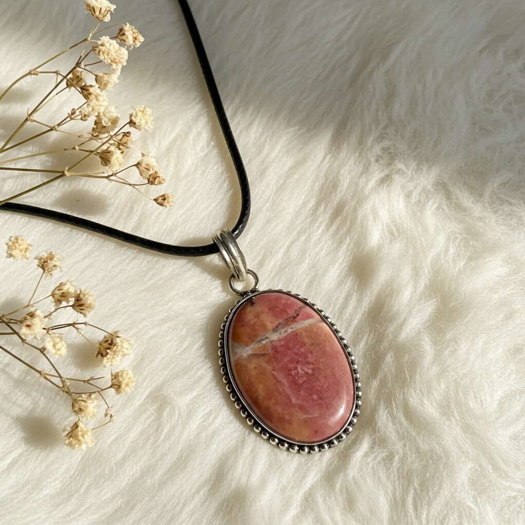 Rhodonite Pendant in Sterling Silver - Connie’s Crystals 