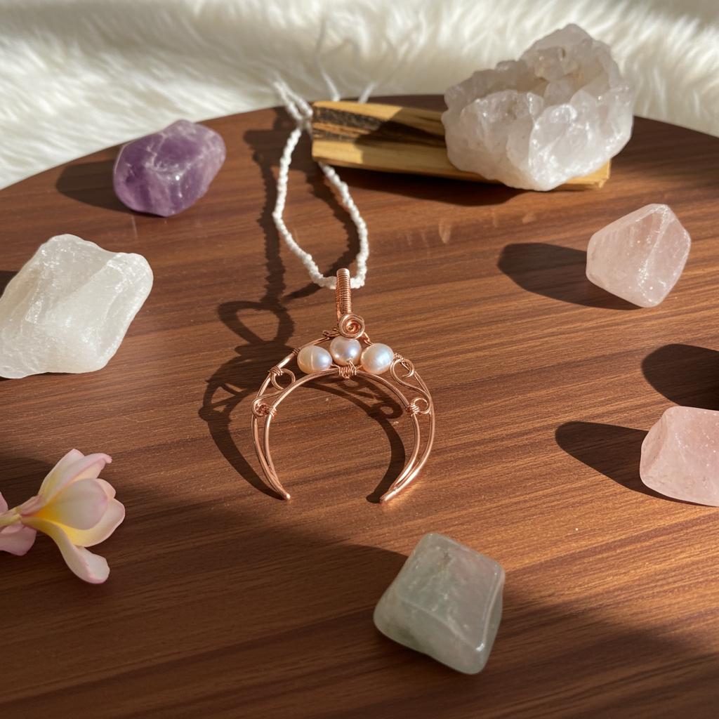 Freshwater Pearl Crescent Moon Pendant - Connie’s Crystals 