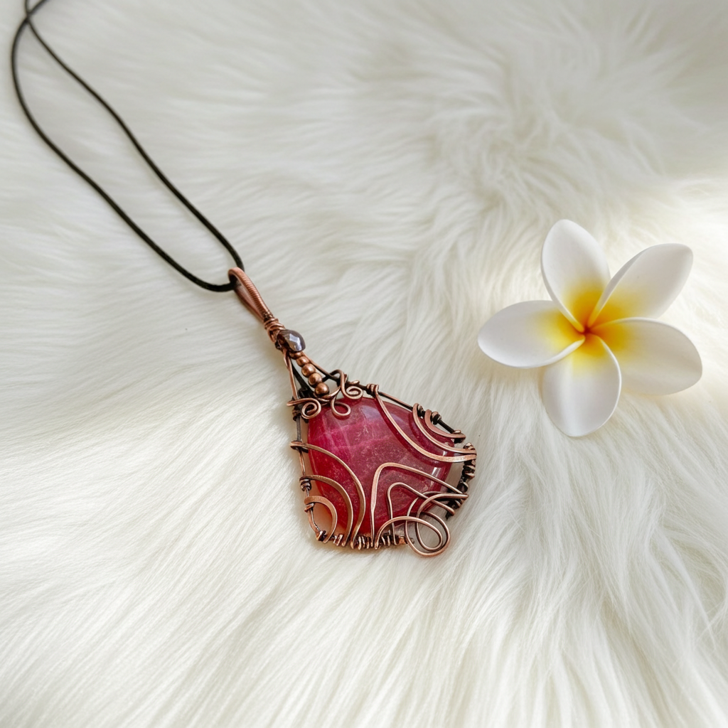Rhodochrosite Wire Wrapped Pendant