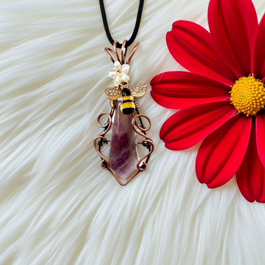 Amethyst Pendant with Bee & Floral Accents