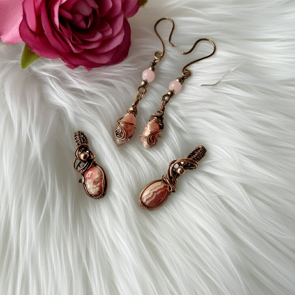 Rhodochrosite Earrings With Rose Quartz - Connie’s Crystals 