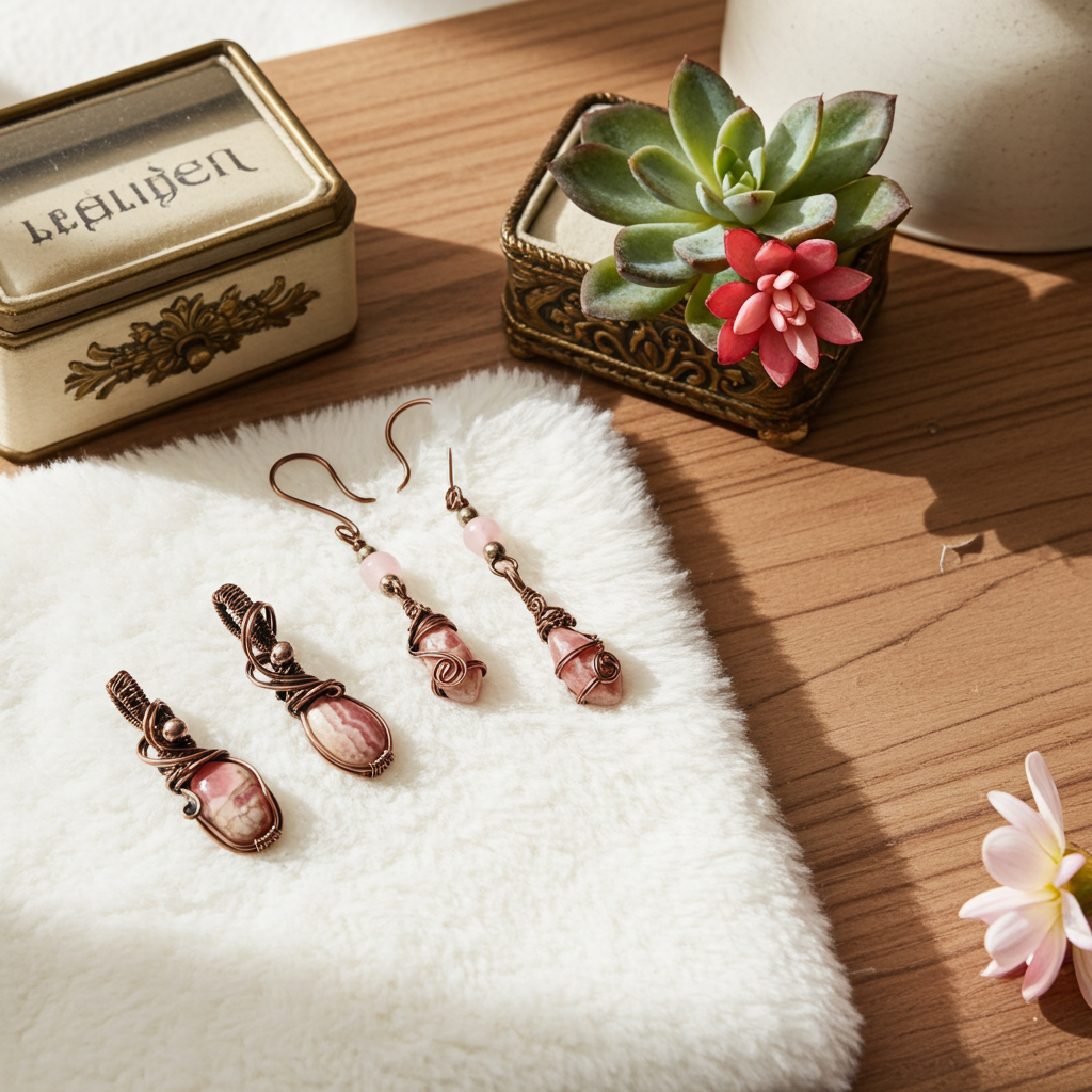 Rhodochrosite Earrings With Rose Quartz - Connie’s Crystals 