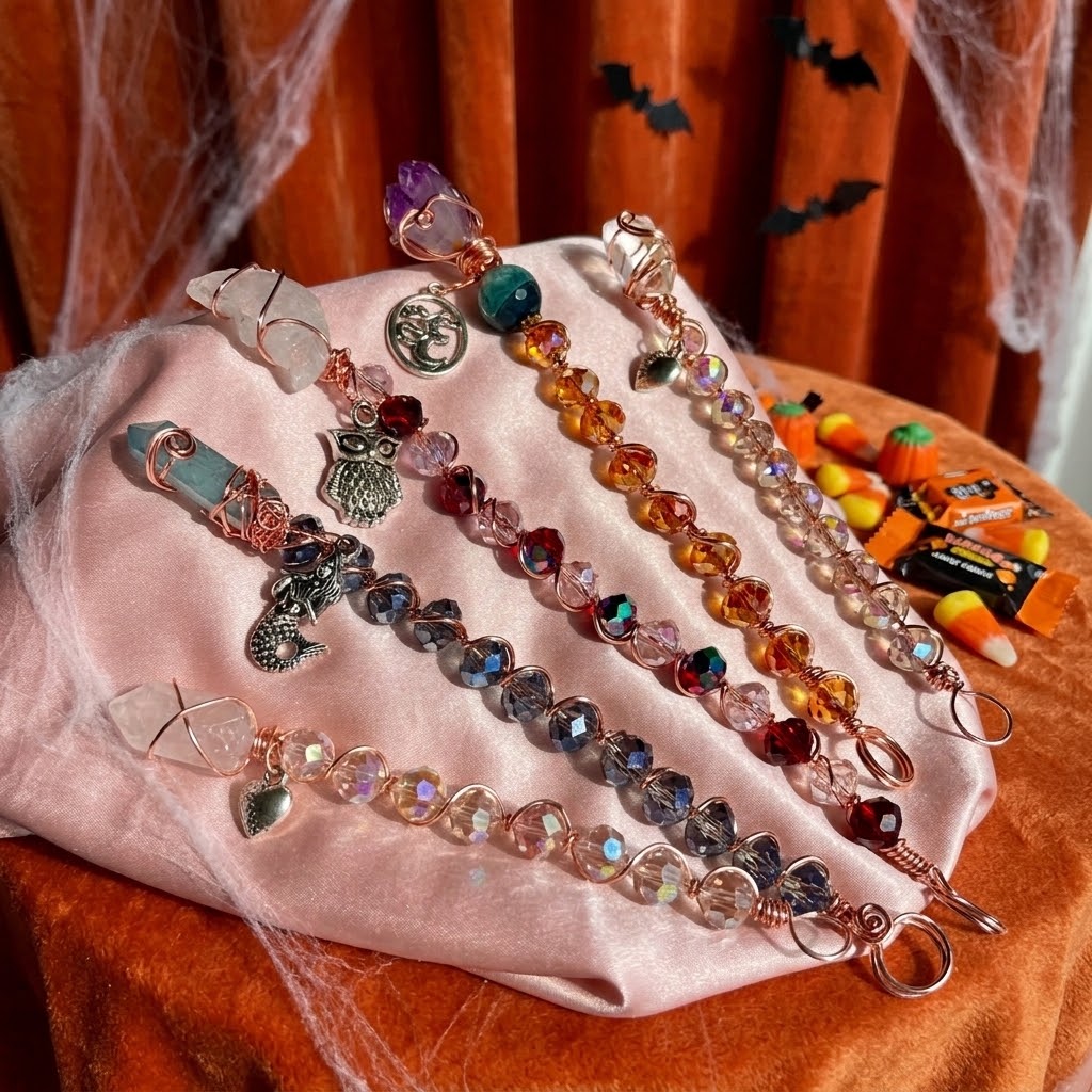 Crystal Wands – Copper Wrapped Crystals with Tibetan Silver Charms