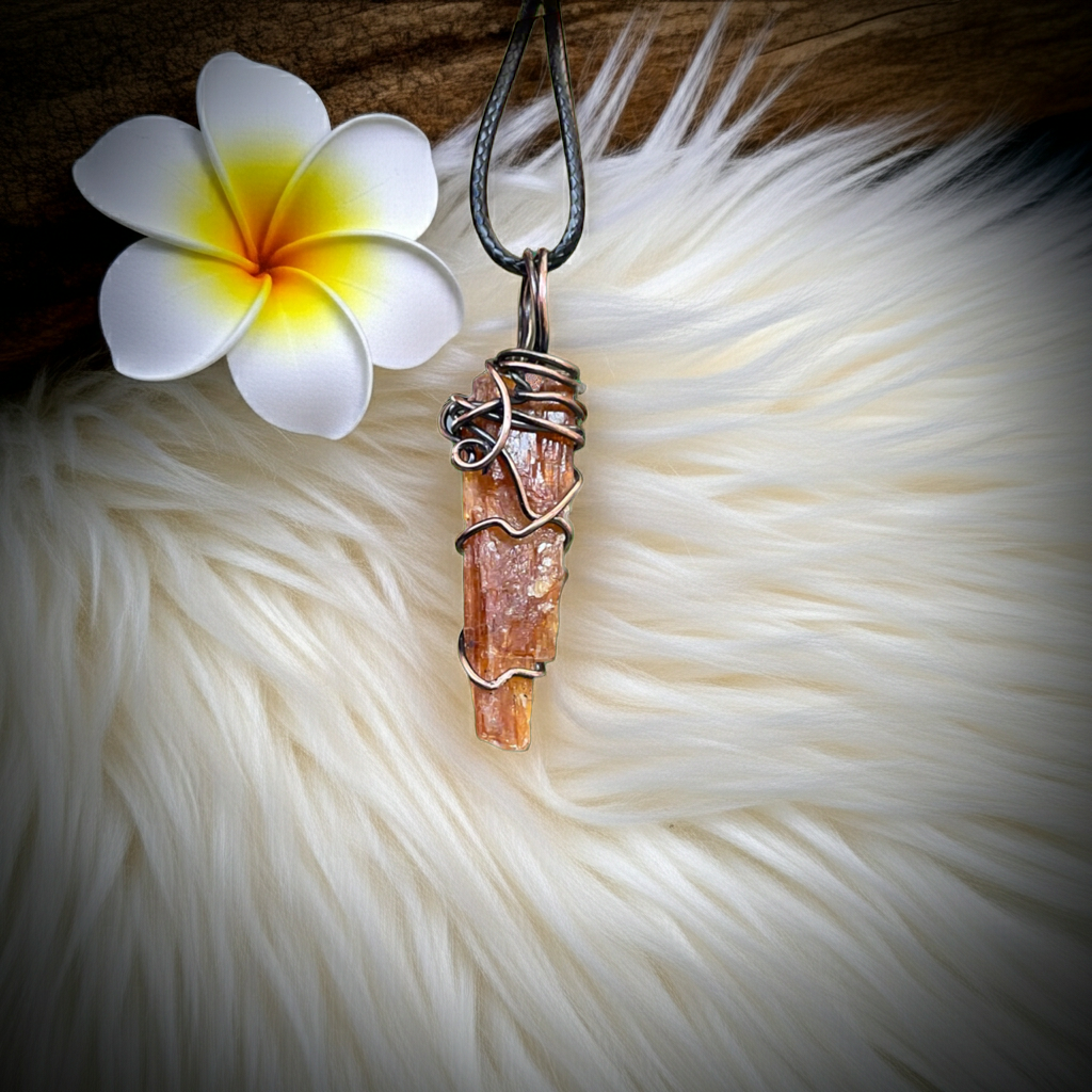 Orange Kyanite Wire Wrapped Pendant - Connie’s Crystals 