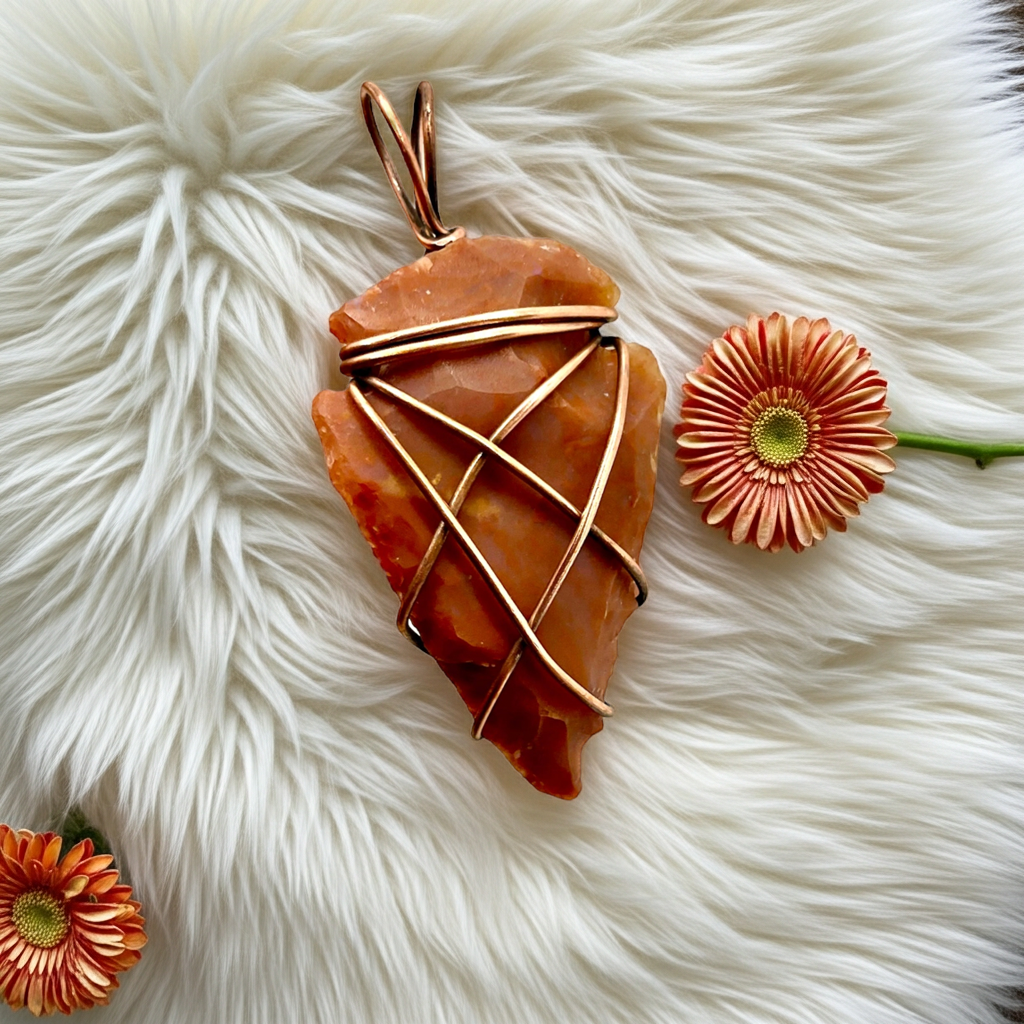 Red Jasper Arrowhead Wire Wrapped Pendant - Connie’s Crystals 