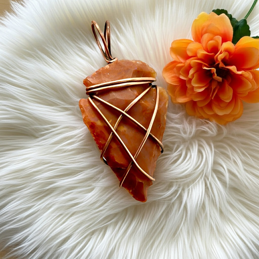 Red Jasper Arrowhead Wire Wrapped Pendant - Connie’s Crystals 