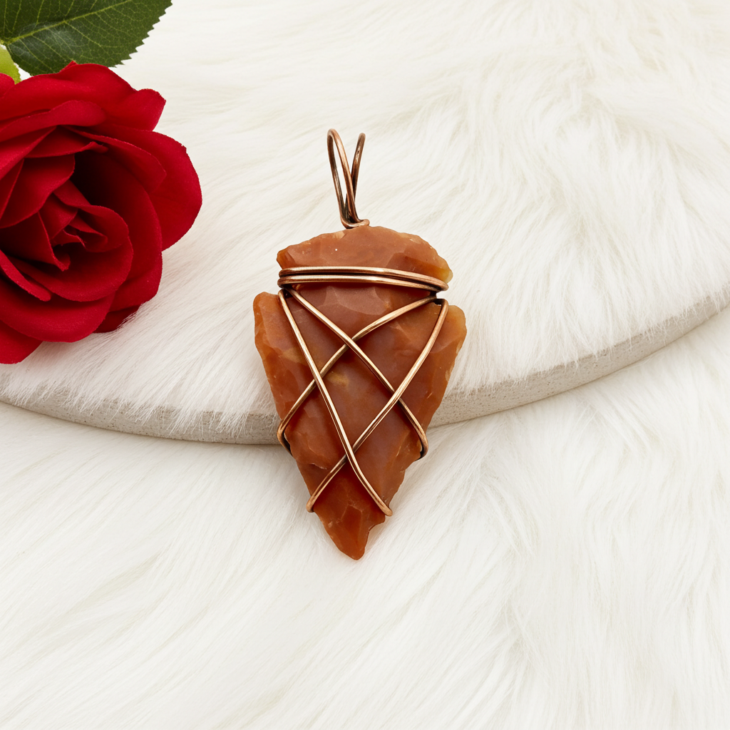 Red Jasper Arrowhead Wire Wrapped Pendant - Connie’s Crystals 