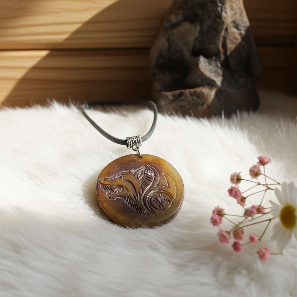Antique Jade Carved Wolf Pendant - Connie’s Crystals 