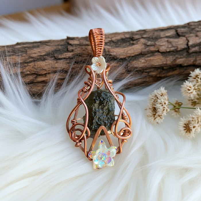 Moldavite Wire Wrapped Pendant