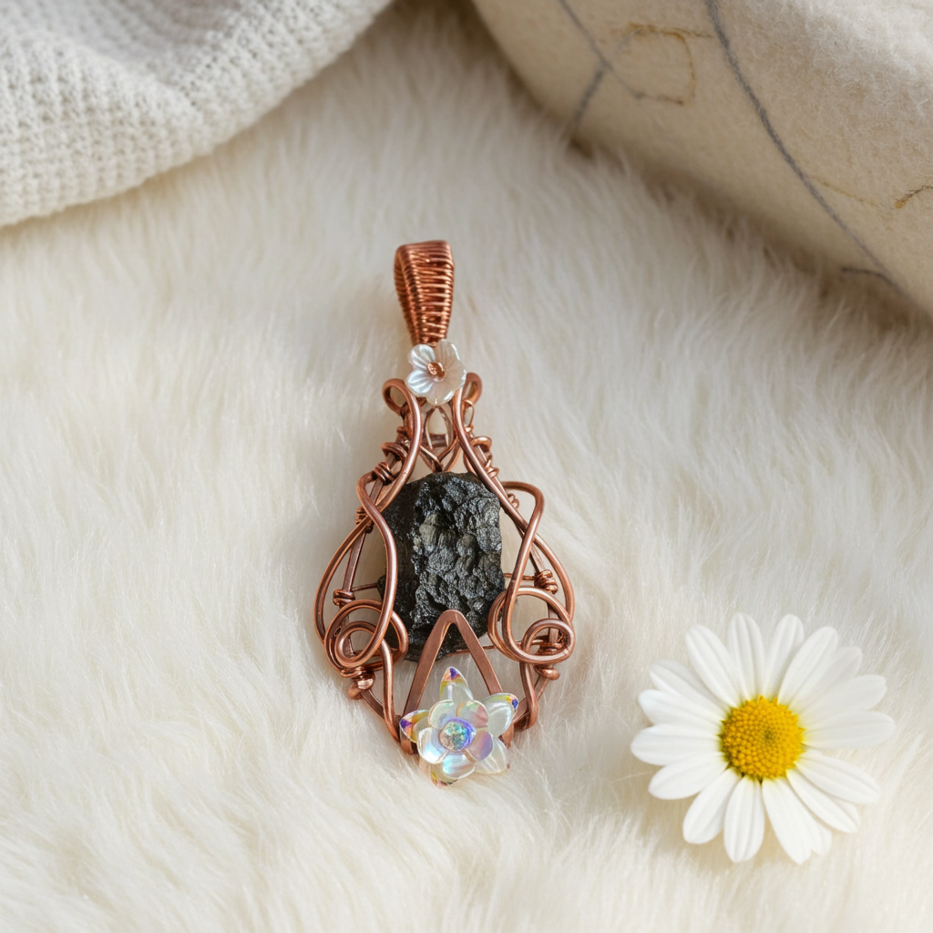 Moldavite Wire Wrapped Pendant