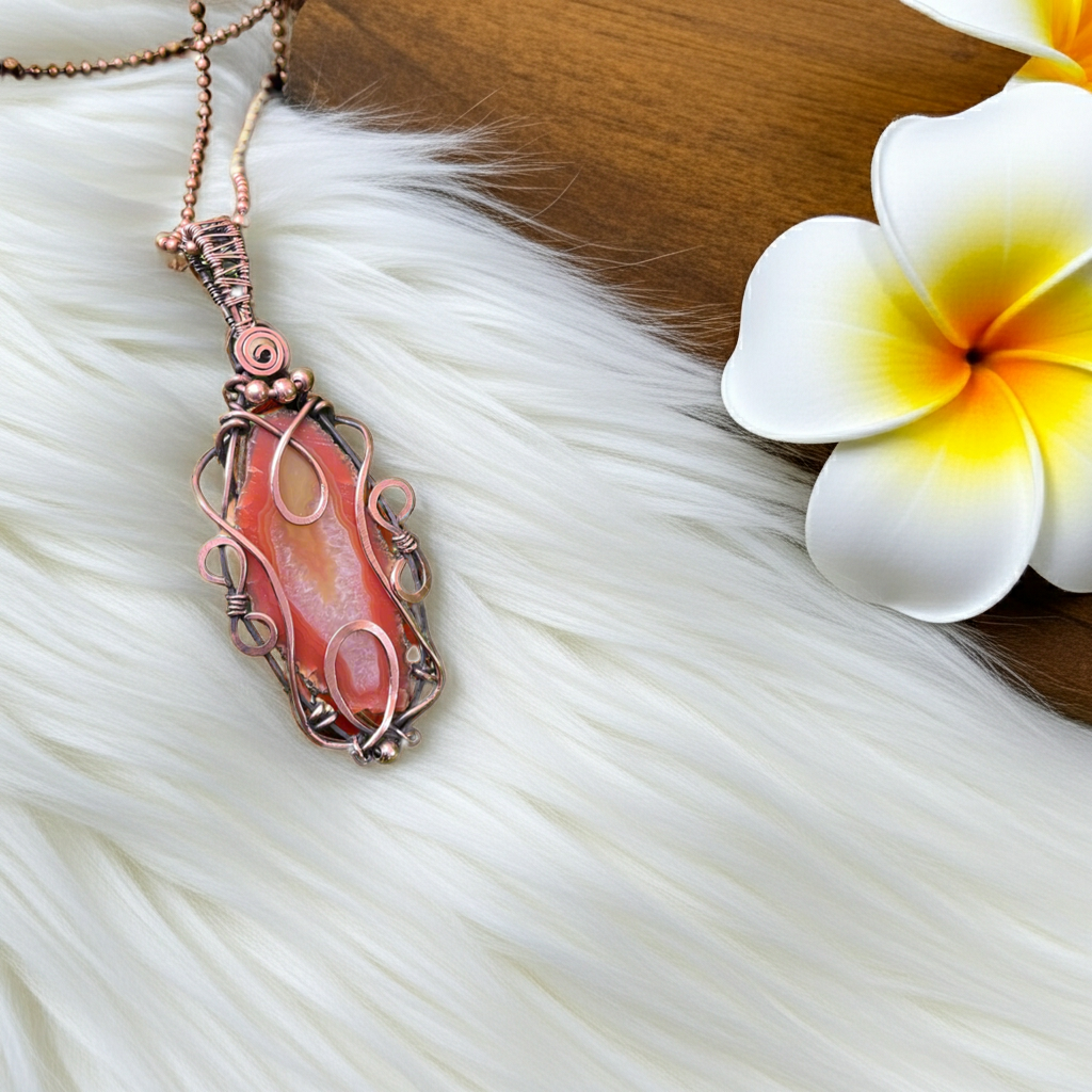 Druzy Geode Agate Slice Wire Wrapped Pendant - Connie’s Crystals 