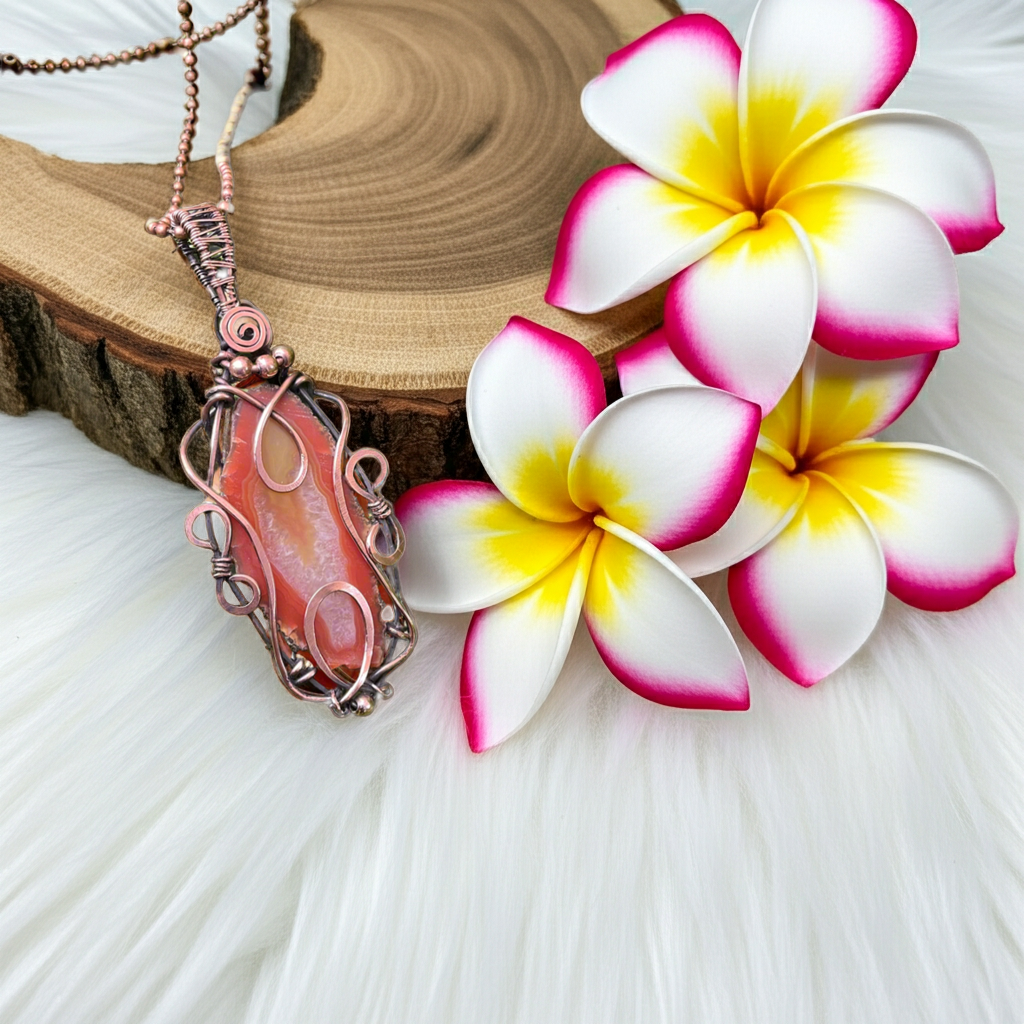 Druzy Geode Agate Slice Wire Wrapped Pendant - Connie’s Crystals 