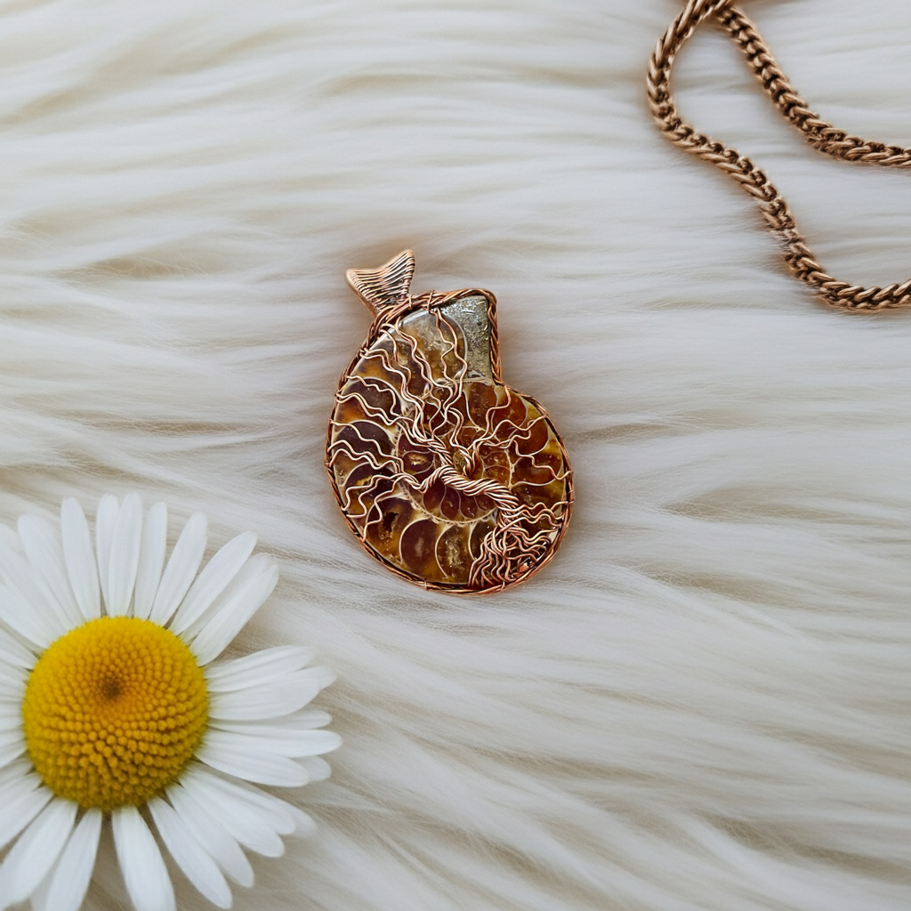 Ammonite Fossil Tree of Life Pendant - Connie’s Crystals 