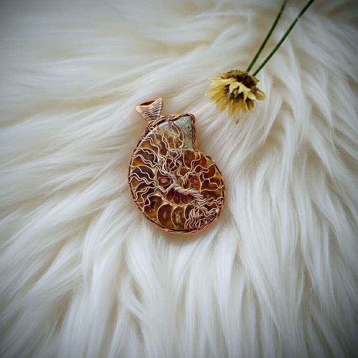 Ammonite Fossil Tree of Life Pendant - Connie’s Crystals 