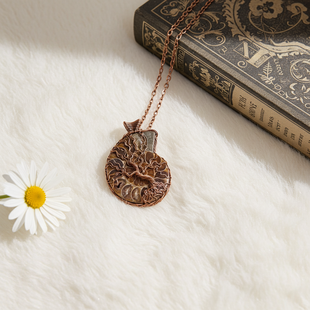 Ammonite Fossil Tree of Life Pendant - Connie’s Crystals 