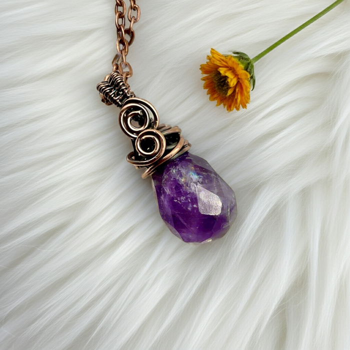 Amethyst Wire Wrapped Faceted Pendant - Connie’s Crystals 