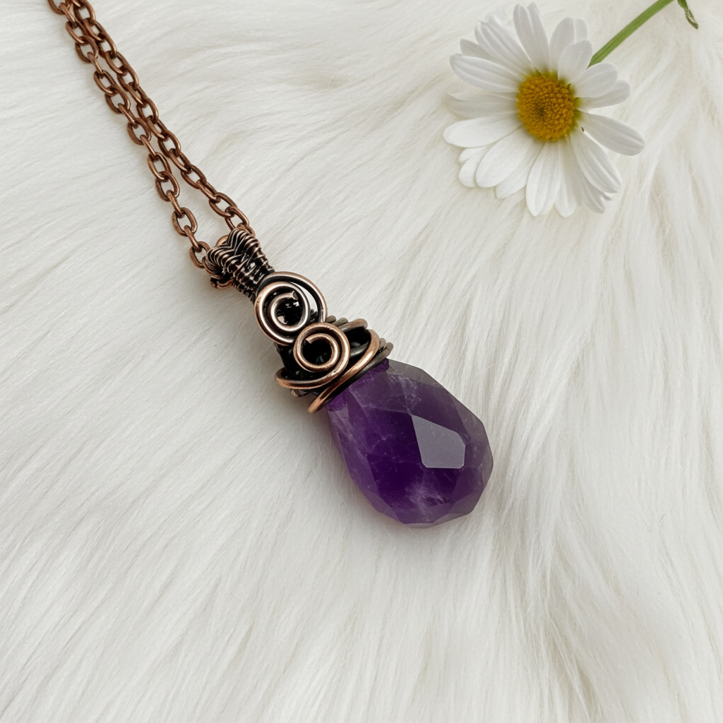 Amethyst Wire Wrapped Faceted Pendant - Connie’s Crystals 