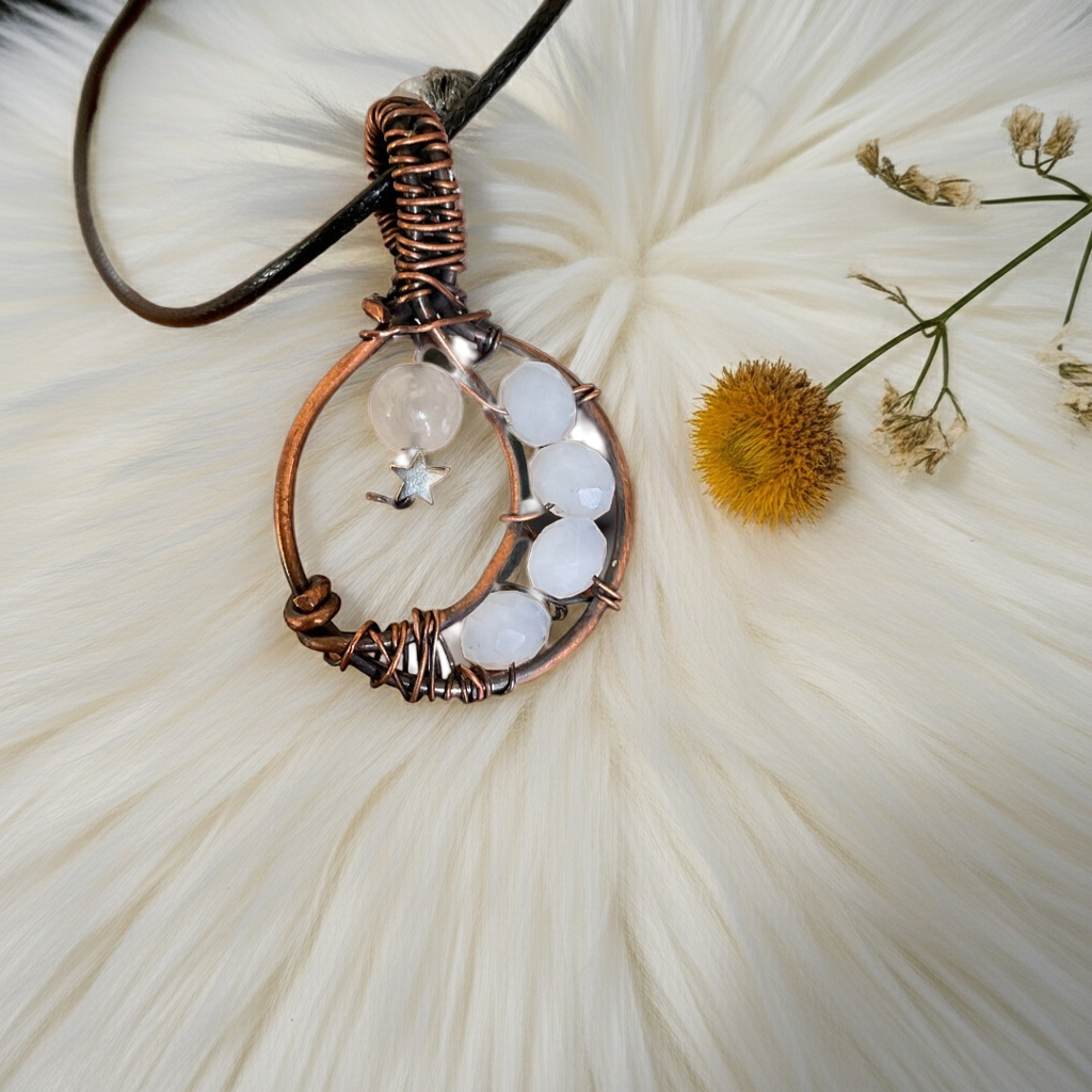 Selenite and Opalite Moon Pendant - Connie’s Crystals 