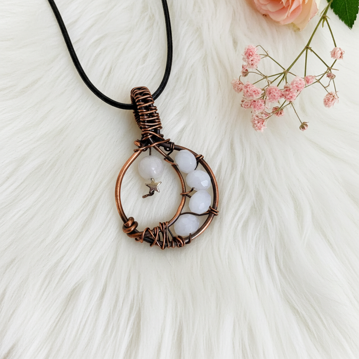 Selenite and Opalite Moon Pendant - Connie’s Crystals 