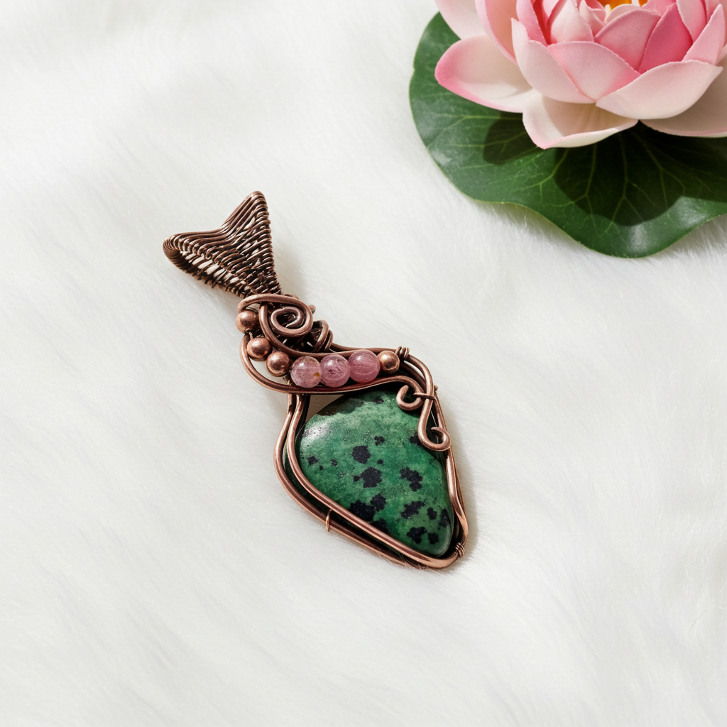 Green Dalmatian Jasper with Pink Tourmaline - Connie’s Crystals 