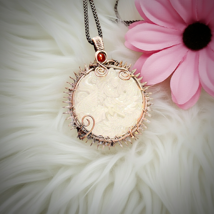 White Jade Phoenix & Dragon Sun Pendant - Connie’s Crystals 