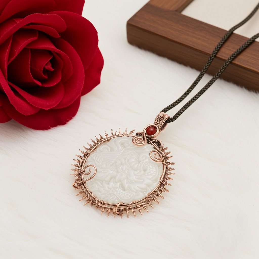 White Jade Phoenix & Dragon Sun Pendant - Connie’s Crystals 