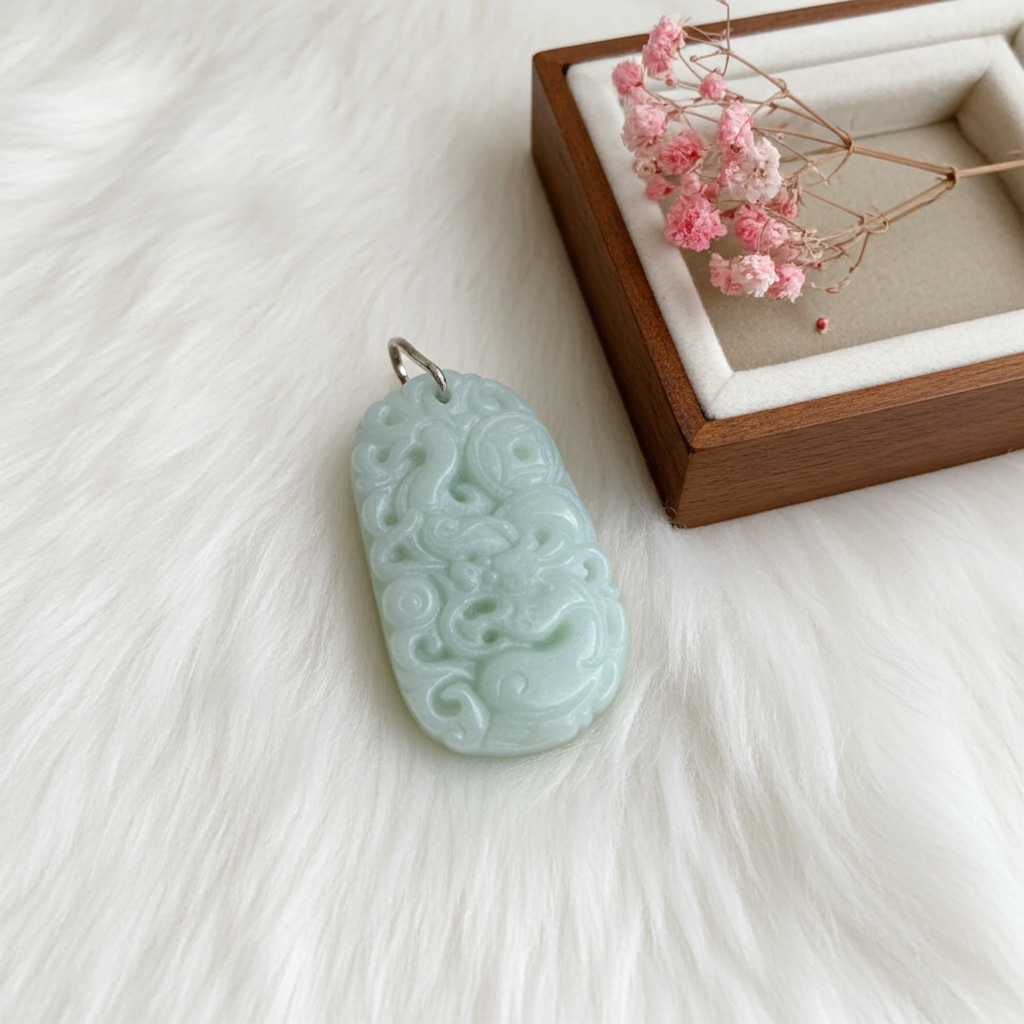 White Jade Phoenix and Dragon Carved Pendant - Connie’s Crystals 
