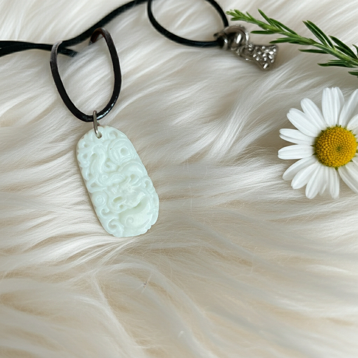 White Jade Phoenix and Dragon Carved Pendant