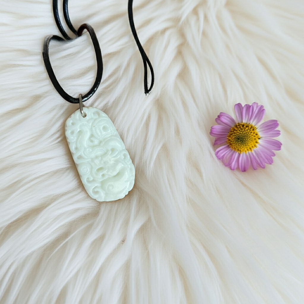 White Jade Phoenix and Dragon Carved Pendant - Connie’s Crystals 