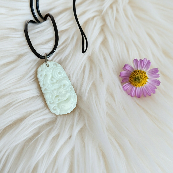 White Jade Phoenix and Dragon Carved Pendant - Connie’s Crystals 