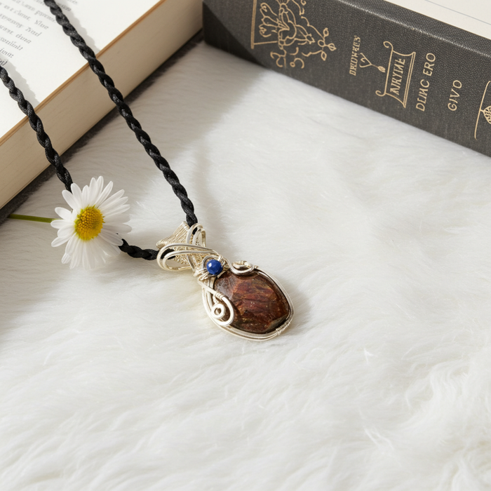 Raw Garnet Pendant – Sterling Silver Wire Wrapped