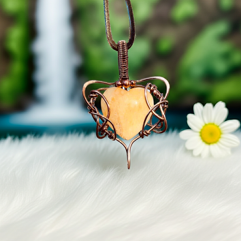 Sunstone Wire Wrapped Heart Shaped Pendant - Connie’s Crystals 