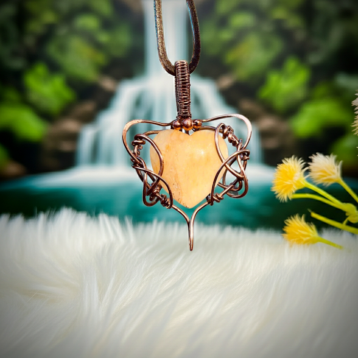 Sunstone Wire Wrapped Heart Shaped Pendant - Connie’s Crystals 