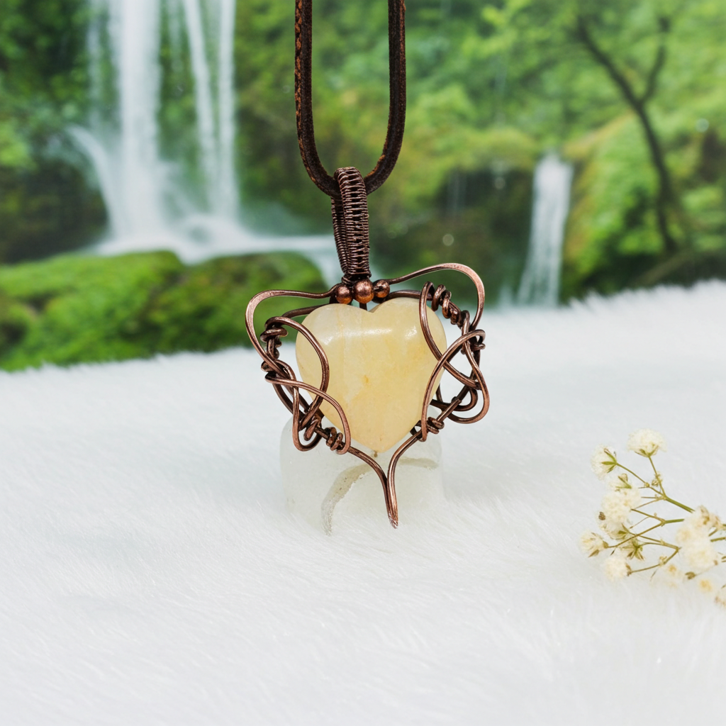 Sunstone Wire Wrapped Heart Shaped Pendant - Connie’s Crystals 