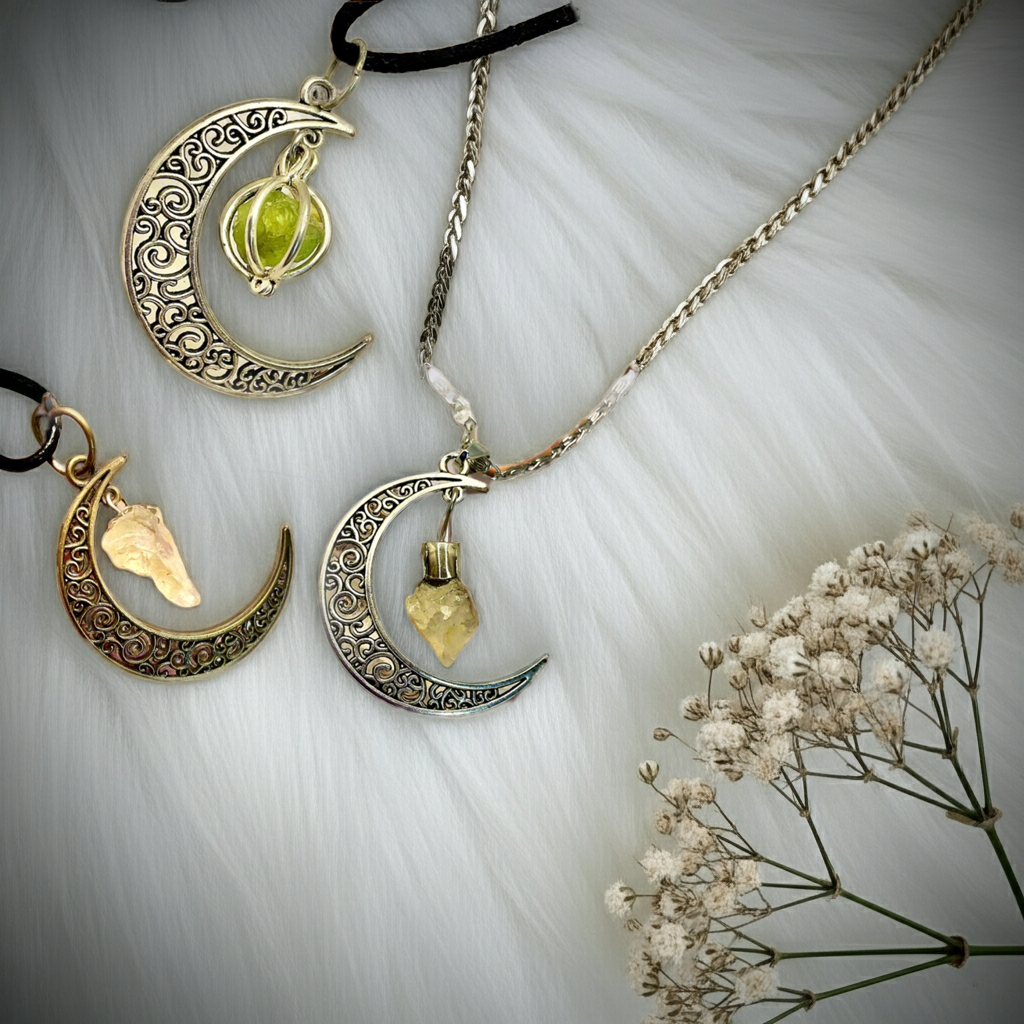 Crescent Moon Gemstone Pendants - Connie’s Crystals 