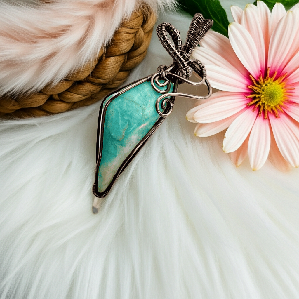 Amazonite Wire Wrapped Pendant - Connie’s Crystals 