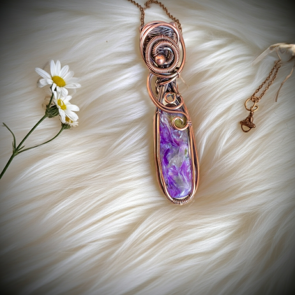 Charoite Wire Wrapped Pendant—Double Sided - Connie’s Crystals 