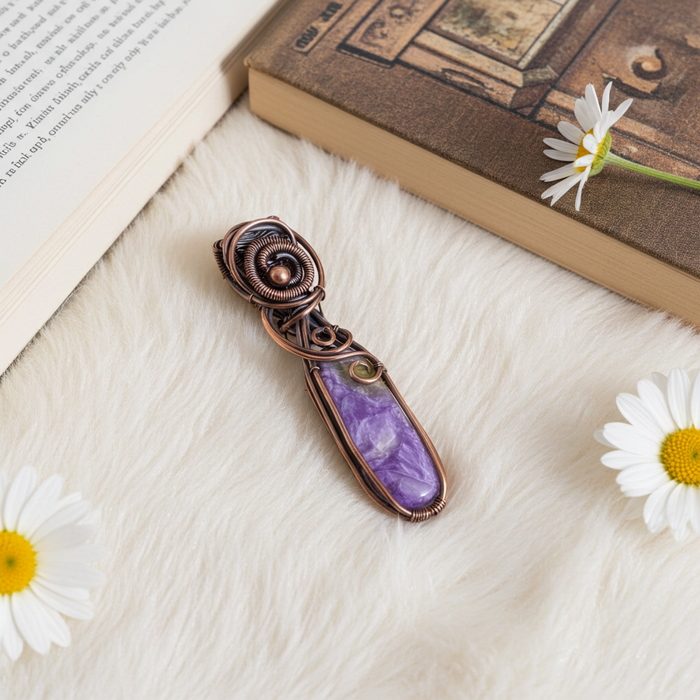 Charoite Wire Wrapped Pendant—Double Sided - Connie’s Crystals 